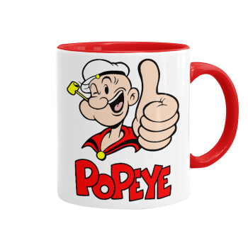 Popeye the sailor man, Κούπα χρωματιστή κόκκινη, κεραμική, 330ml