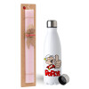 Easter Set, metallic stainless steel water bottle (750ml) & scented flat Easter candle (30cm) (PINK)