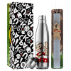 Easter Set, metallic stainless thermos flask (500ml) & scented flat Easter candle (30cm) (GRAY)