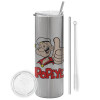 Tumbler stainless steel Silver 600ml, with metal straw & cleaning brush