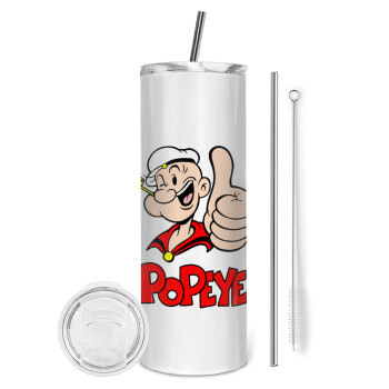 Popeye the sailor man, Eco friendly stainless steel tumbler 600ml, with metal straw & cleaning brush