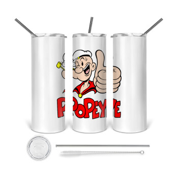 Popeye the sailor man, 360 Eco friendly stainless steel tumbler 600ml, with metal straw & cleaning brush