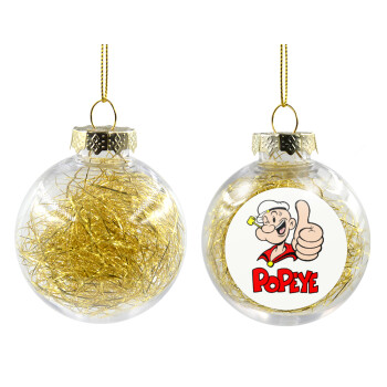 Popeye the sailor man, Χριστουγεννιάτικη μπάλα δένδρου διάφανη με χρυσό γέμισμα 8cm