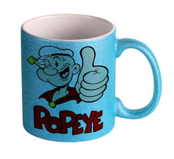 Popeye the sailor man — Light blue glitter mug that sparkles, ceramic, 330ml