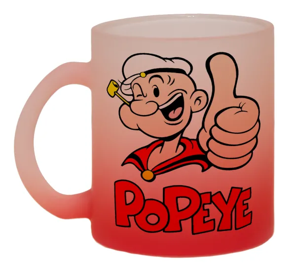Popeye the sailor man — Κούπα γυάλινη δίχρωμη με βάση το κόκκινο ματ, 330ml