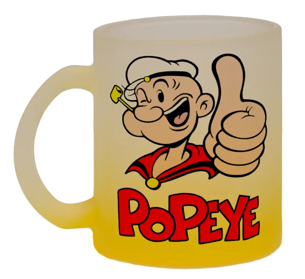 Popeye the sailor man — Two-tone glass mug with matte yellow base, 330ml