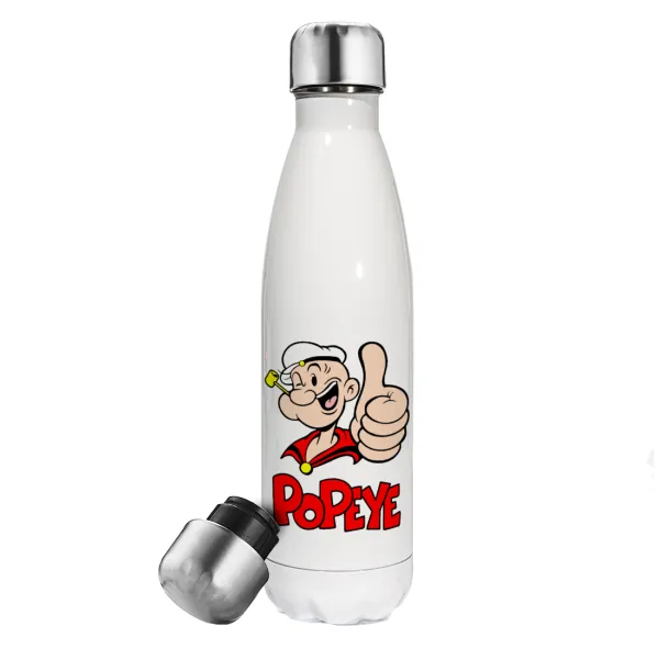 Popeye the sailor man — Μεταλλικό παγούρι θερμός Λευκό (Stainless steel), διπλού τοιχώματος, 500ml