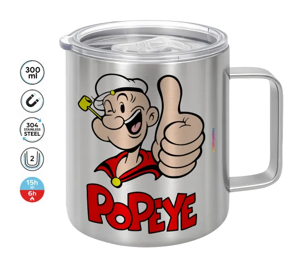 Popeye the sailor man — Double-walled stainless steel mug 300ml with temperature-retaining lid