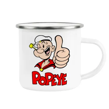 Popeye the sailor man, Metallic enamel cup white 360ml