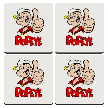 Popeye the sailor man, ΣΕΤ 4 Σουβέρ ξύλινα τετράγωνα (9cm)