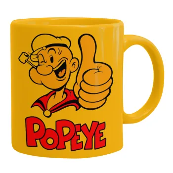 Popeye the sailor man, Ceramic coffee mug yellow, 330ml