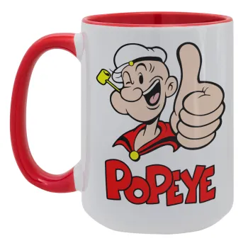 Popeye the sailor man, Κούπα Mega 15oz, κεραμική Κόκκινη, 450ml