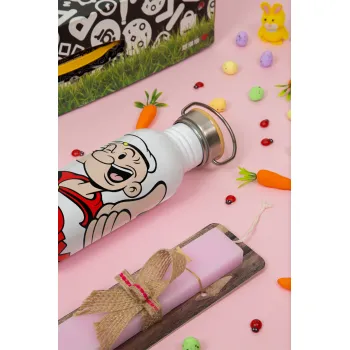 Popeye the sailor man, Πασχαλινή Λαμπάδα με παγούρι μεταλλικό (620ml, stainless steel) & κερί αρωματικό πλακέ (30cm) (ΡΟΖ)