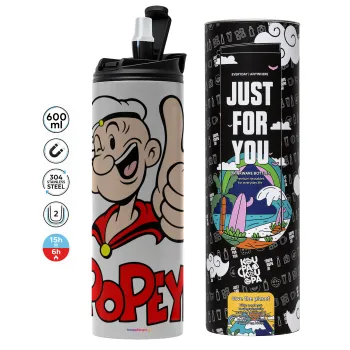 Popeye the sailor man, Tumbler ποτήρι θερμό ΓΚΡΙ από ανοξείδωτο ατσάλι 600ml