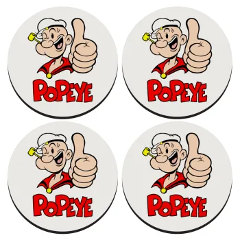 Popeye the sailor man, ΣΕΤ 4 Σουβέρ ξύλινα στρογγυλά (9cm)