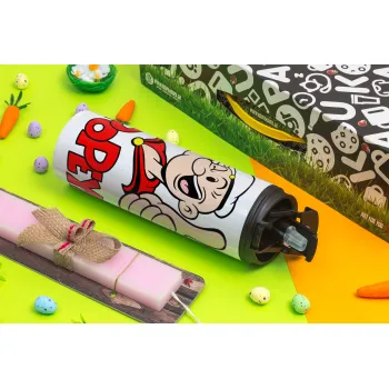 Popeye the sailor man, Πασχαλινή Λαμπάδα με Travel Tumbler θερμό με διπλό καπάκι (600ml, BPA free) & κερί αρωματικό πλακέ (30cm) (ΡΟΖ)