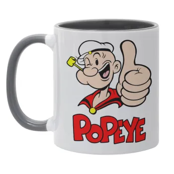 Popeye the sailor man, Κούπα χρωματιστή γκρι, κεραμική, 330ml
