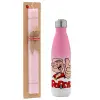 Easter Set, Metallic pink/white (Stainless steel) thermos, double-walled, 500ml & aromatic flat Easter candle (30cm) (PINK)