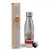 Easter Set, metallic Inox water bottle (750ml) & aromatic flat Easter candle (30cm) (GRAY)