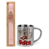 Easter Set, metallic thermal cup (300ml) & aromatic flat Easter candle (30cm) (PINK)