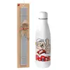 Easter Set, metallic stainless thermos bottle (500ml) & scented flat Easter candle (30cm) (GRAY)