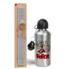 Easter Set, metallic silver aluminum water bottle (500ml) & aromatic flat Easter candle (30cm) (GRAY)