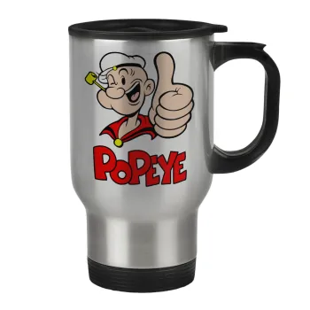 Popeye the sailor man, Κούπα ταξιδιού ανοξείδωτη με καπάκι, διπλού τοιχώματος (θερμό) 450ml