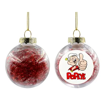 Popeye the sailor man, Transparent Christmas tree ball ornament with red filling 8cm