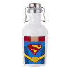Superman flat, Μεταλλικό παγούρι Λευκό (Stainless steel) με καπάκι ασφαλείας 1L
