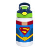 Superman flat, Παιδικό παγούρι θερμό, ανοξείδωτο, με καλαμάκι ασφαλείας, πράσινο/μπλε (350ml)