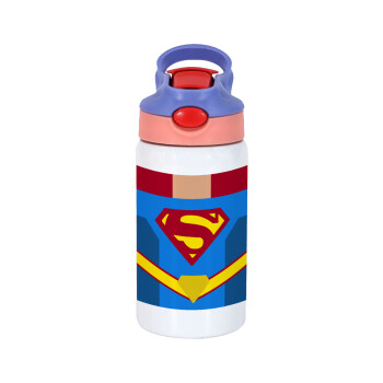 Superman flat, Παιδικό παγούρι θερμό, ανοξείδωτο, με καλαμάκι ασφαλείας, ροζ/μωβ (350ml)