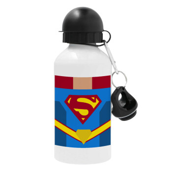 Superman flat, Metal water bottle, White, aluminum 500ml