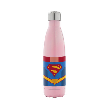 Superman flat, Μεταλλικό παγούρι θερμός Ροζ Ιριδίζον (Stainless steel), διπλού τοιχώματος, 500ml