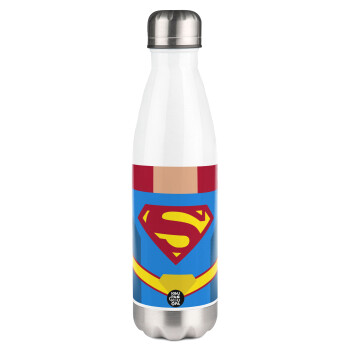 Superman flat, Μεταλλικό παγούρι θερμός Λευκό (Stainless steel), διπλού τοιχώματος, 500ml