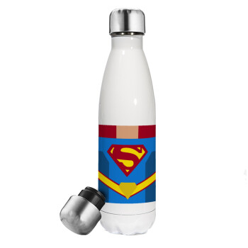 Superman flat, Μεταλλικό παγούρι θερμός Λευκό (Stainless steel), διπλού τοιχώματος, 500ml