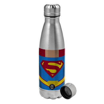 Superman flat, Metallic water bottle, stainless steel, 750ml