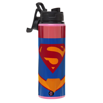 Superman flat, Metallic water bottle with safety lid, 850ml aluminum