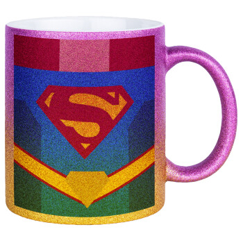Superman flat, Κούπα Χρυσή/Ροζ Glitter, κεραμική, 330ml