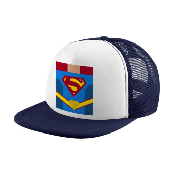 Superman flat, Καπέλο Ενηλίκων Soft Trucker με Δίχτυ Dark Blue/White (POLYESTER, ΕΝΗΛΙΚΩΝ, UNISEX, ONE SIZE)