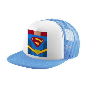 Superman flat, Καπέλο Soft Trucker με Δίχτυ Γαλάζιο/Λευκό