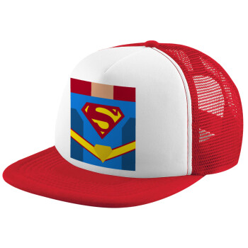 Superman flat, Καπέλο Ενηλίκων Soft Trucker με Δίχτυ Red/White (POLYESTER, ΕΝΗΛΙΚΩΝ, UNISEX, ONE SIZE)