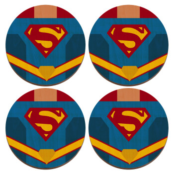 Superman flat, ΣΕΤ x4 Σουβέρ ξύλινα στρογγυλά plywood (9cm)