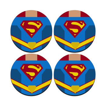 Superman flat, SET of 4 round wooden coasters (9cm)