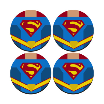 Superman flat, ΣΕΤ 4 Σουβέρ ξύλινα στρογγυλά (9cm)