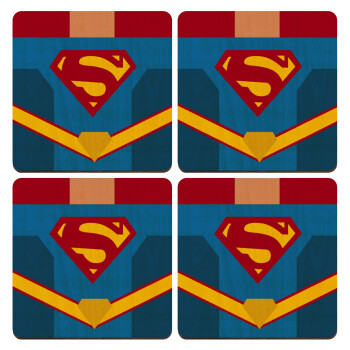 Superman flat, ΣΕΤ x4 Σουβέρ ξύλινα τετράγωνα plywood (9cm)