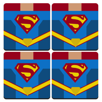 Superman flat, ΣΕΤ 4 Σουβέρ ξύλινα τετράγωνα (9cm)