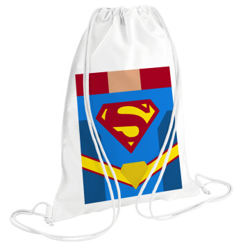 Superman flat, Τσάντα πλάτης πουγκί GYMBAG λευκή (28x40cm)