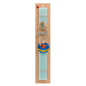 Superman flat, Πασχαλινό Σετ, ξύλινο μπρελόκ & πασχαλινή λαμπάδα αρωματική πλακέ (30cm) (ΤΙΡΚΟΥΑΖ)