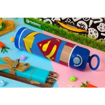 Superman flat, Easter candle, Childrens hot water bottle, stainless steel, with safety straw, BLUE (500ml)