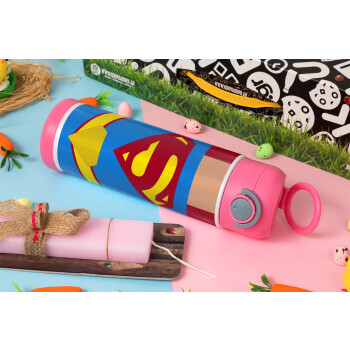 Superman flat, Πασχαλινή Λαμπάδα με Παιδικό παγούρι θερμό, ανοξείδωτο, με καλαμάκι ασφαλείας, ΡΟΖ (500ml)